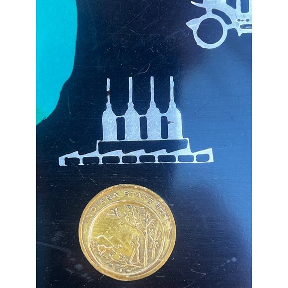 Couroc of Monterey Great Lakes Black & Teal Tray Coin Inlays Nautical Graphics - Picture 13 of 16